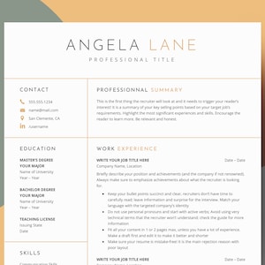 Plantilla de currículum de profesor para Word y Google Docs, carta de presentación, referencias, 1, 2, 3 páginas