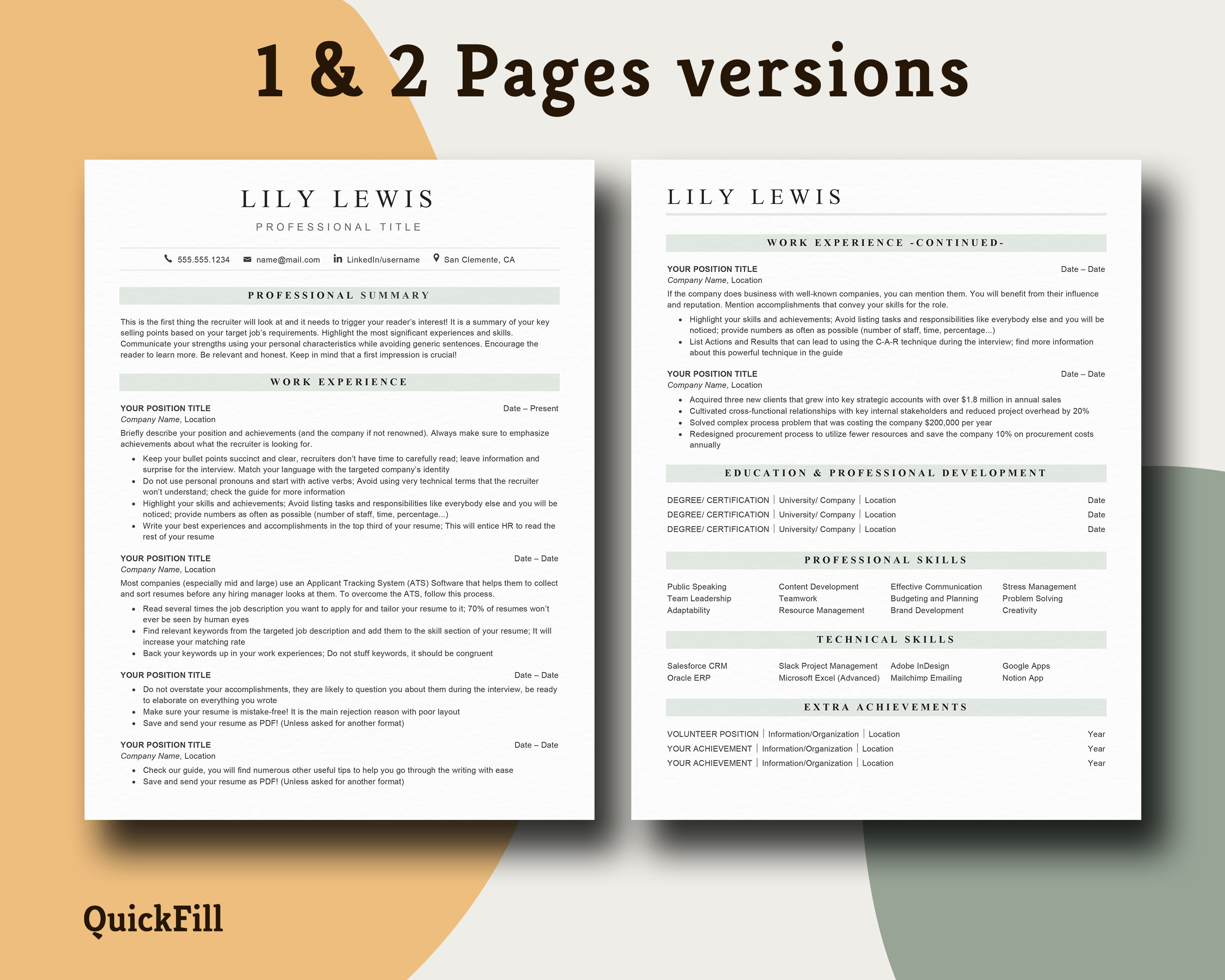 Executive ATS Resume Template for MS Word, Google Docs, 2 Pages Resume ...