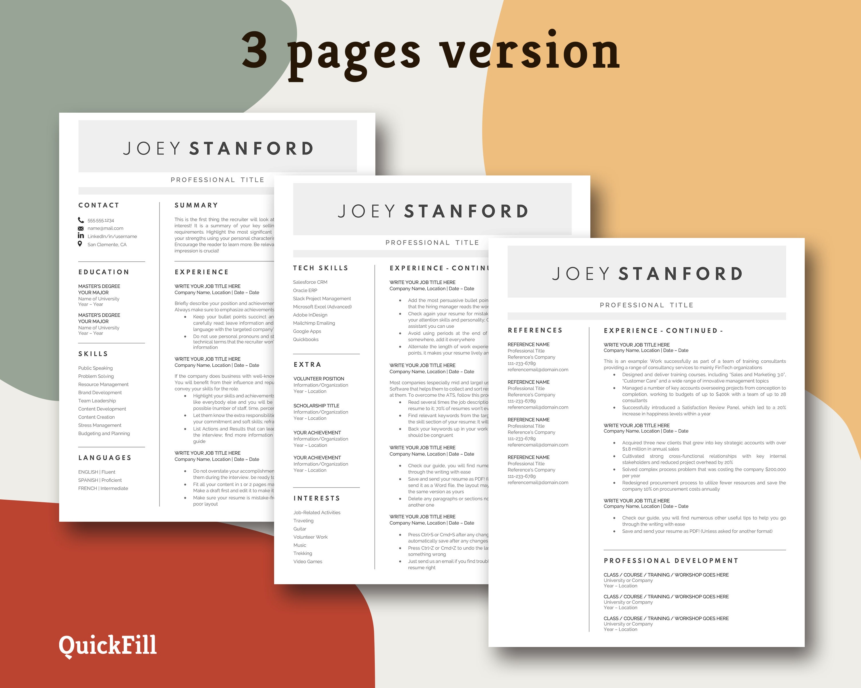Resume Template, Professional Modern Resume Template Google Docs & Word ...