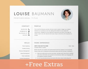 Clean Resume Template with Photo, CV with Photo, Minimalist Resume Template Word, Google Docs, CV Template, Modern Resume with Picture
