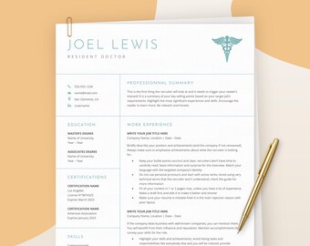 Medical Resume Template Word, Google Docs - Medical School, Physician Assistant, Doctor Resume, Pharmacist, CV Template Medical Student