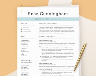 Teacher Resume Template Word, Google Docs - Teaching CV Template 2022, Elementary Teacher, Preschool, Education Resume, Student Teacher