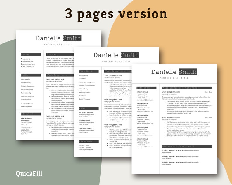 Professional Resume Template for Google Docs, Word, Modern Resume CV ...
