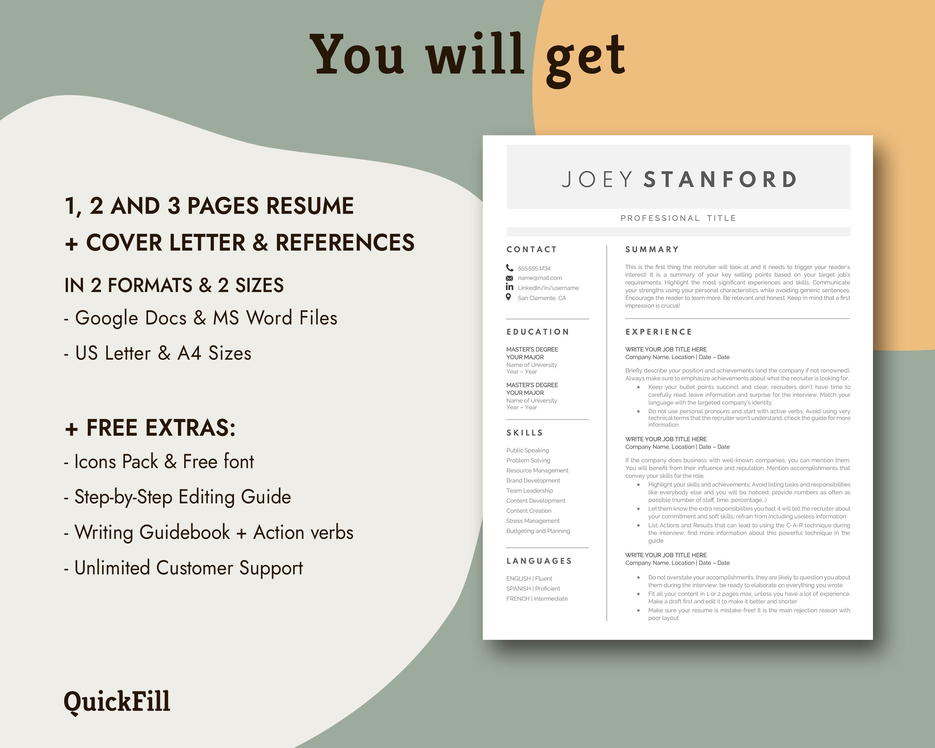Resume Template, Professional Modern Resume Template Google Docs & Word ...
