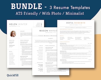 Resume Template Bundle, Word & Google Docs Resume Bundle, Minimalist CV template Google Docs, CV Template with Photo, ATS Friendly Resume