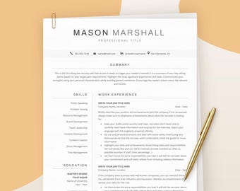Modern Resume Template for Word, Google Docs Resume, 1-5 Page Resume & Cover Letter Template, Clean Simple Resume Minimalist, CV Template