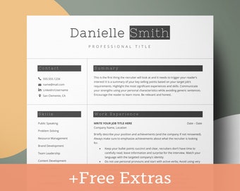 Professional Resume Template for Google Docs, Word,  Modern Resume CV | 1, 2, 3 Page Creative Resume Templates with Matching Cover Letter
