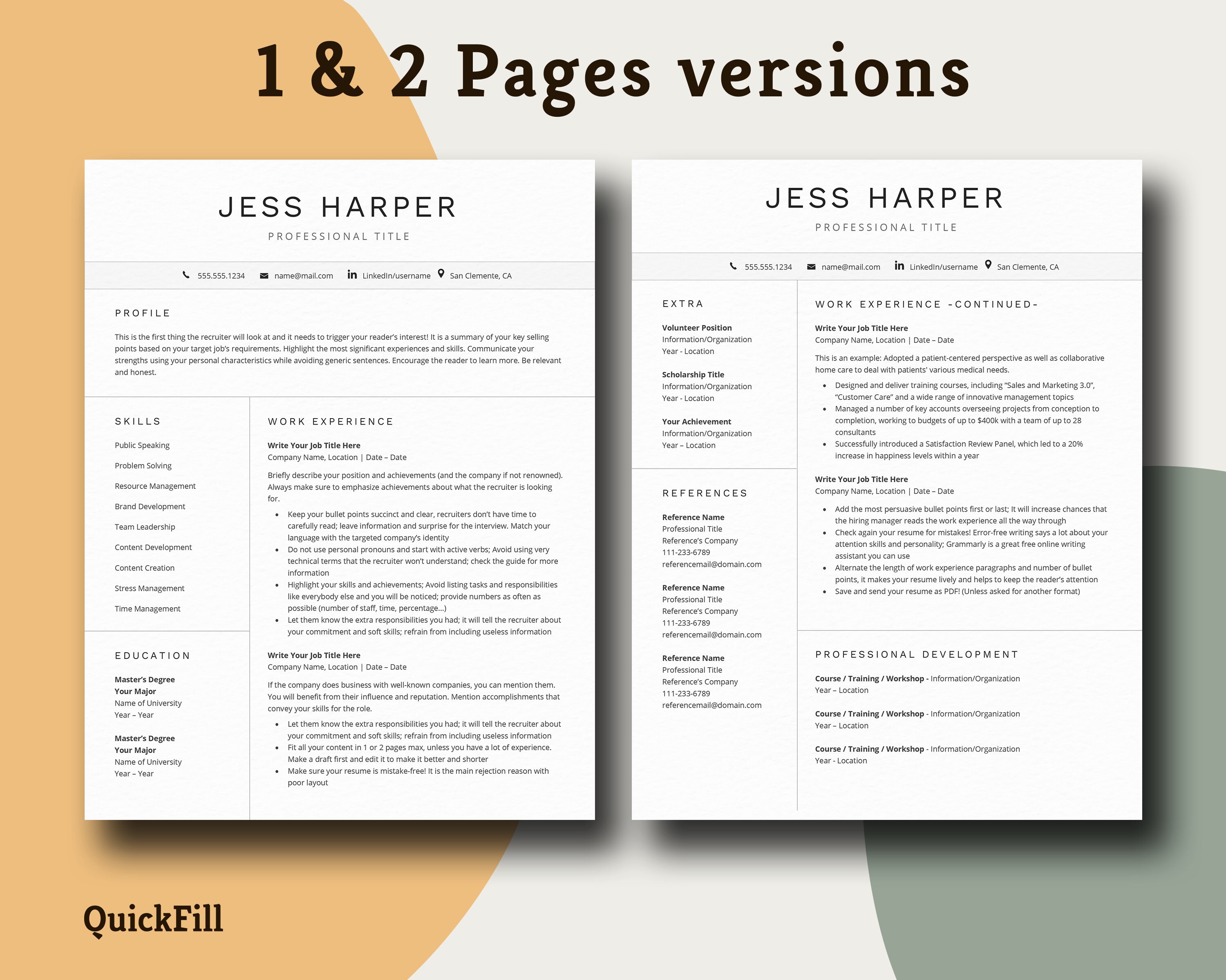 Modern Executive Resume Template Google Docs, Word, Clean Professional ...