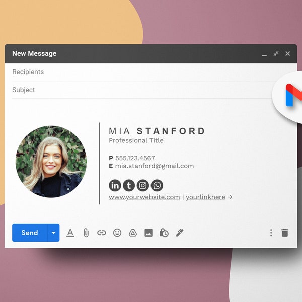 Gmail Email Signature Template, professional email signature, personal email signature, clickable signature, Instant download
