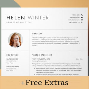Resume Template with Photo, Professional Resume Template for Word & Google Docs, CV Template with Picture, References Cover Letter Template