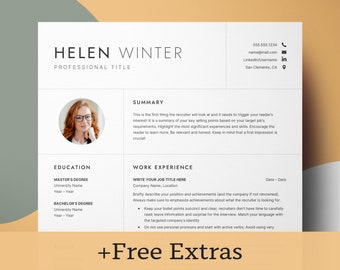 Resume Template with Photo, Professional Resume Template for Word & Google Docs, CV Template with Picture, References Cover Letter Template