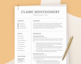 Simple Resume Template Minimalist, Professional Modern Google Docs Resume, Clean Resume Template Word, Basic CV Template, Curriculum Vitae