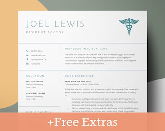 Medical Resume Template Word, Google Docs - Medical School, Physician Assistant, Doctor Resume, Pharmacist, CV Template Medical Student