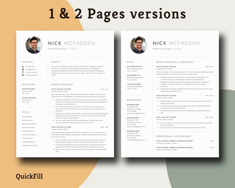 one page resume template and two pages resume template included in the pack
