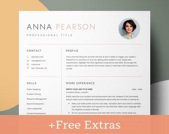 Resume Template With Photo, Creative Google Docs Resume Template, Word CV Template with photo, Professional College Resume template Word