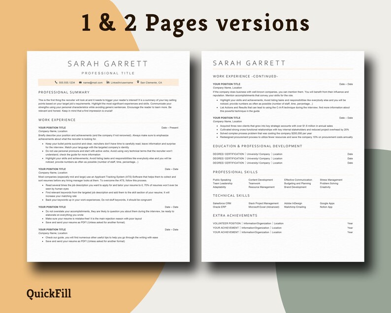ATS Friendly Resume Template for Google Docs and Word, Professional ...