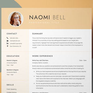 PDF Resume Template with Photo, Professional Resume Template for Word & Google, Clean CV Template with Picture, Resume Cover Letter Template