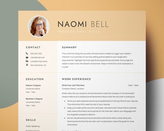 PDF Resume Template with Photo, Professional Resume Template for Word & Google, Clean CV Template with Picture, Resume Cover Letter Template