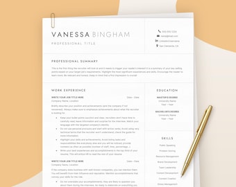 Modern Resume Format For Google Docs & Word, Professional Cv Resume Template, Curriculum Vitae Template, Editable Resume, Resume Builder Kit