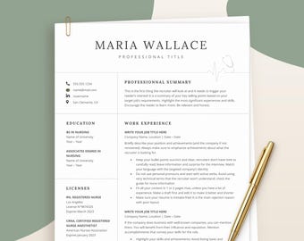 Registered Nurse Resume, RN Resume Template, Nursing Student Resume, Nurse Resume, New Grad Nurse, CV Template Nurse, Medical Assistant