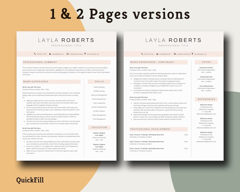 Creative CV Template Word, Professional Pink Resume Template Google ...