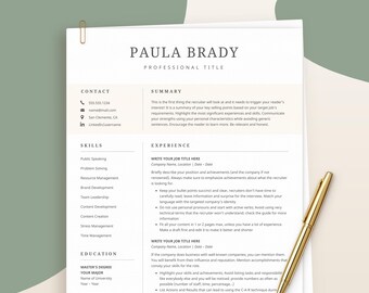 Google Drive & Word Resume Template, Professional Clean Modern Resume, Google Docs Resume CV Template, One Two Pages Teacher Resume template