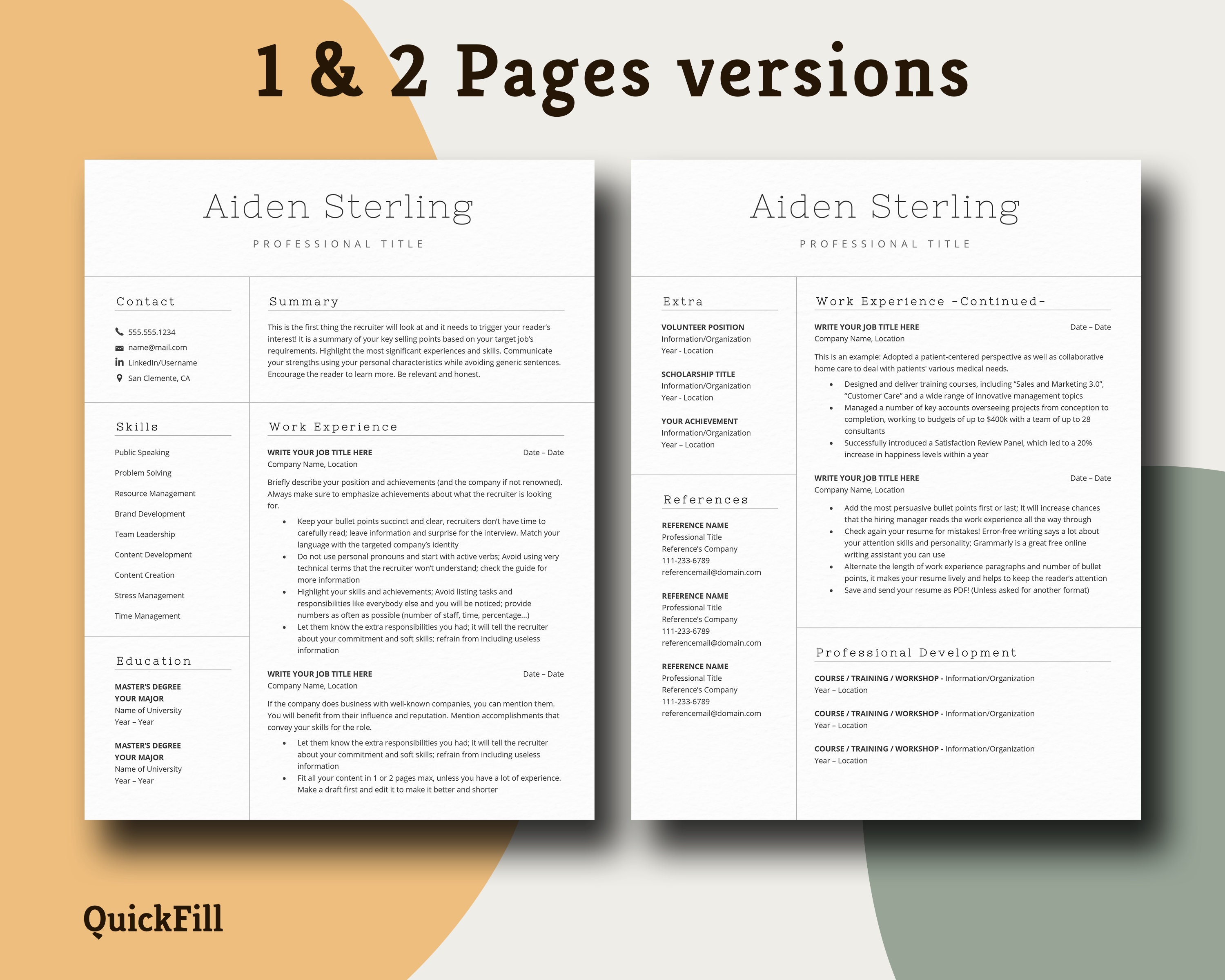 Professional & Modern Resume Template for Word and Google Doc, CV ...