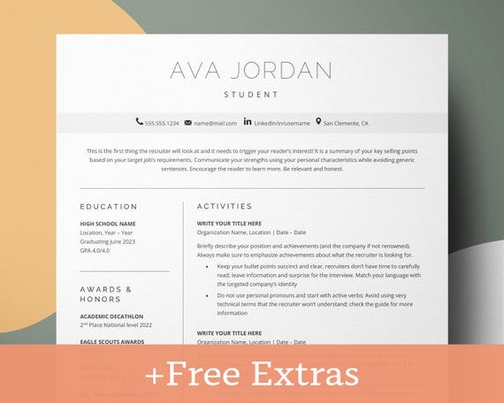 Student Resume 2023, College Resume Template, Academic Resume, High School Resume, Student CV, Internship Resume Template, No Experience