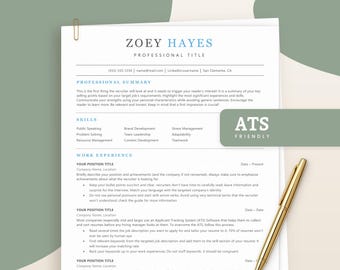 Blue ATS Resume Template Word, Modern Google Docs CV with Color Accents, Skills Focused Resume, Cover Letter and References Included