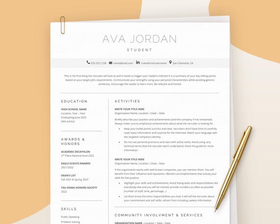Student Resume 2026, College Resume Template, Academic Resume, High School Resume, Student CV, Internship Resume Template, No Experience