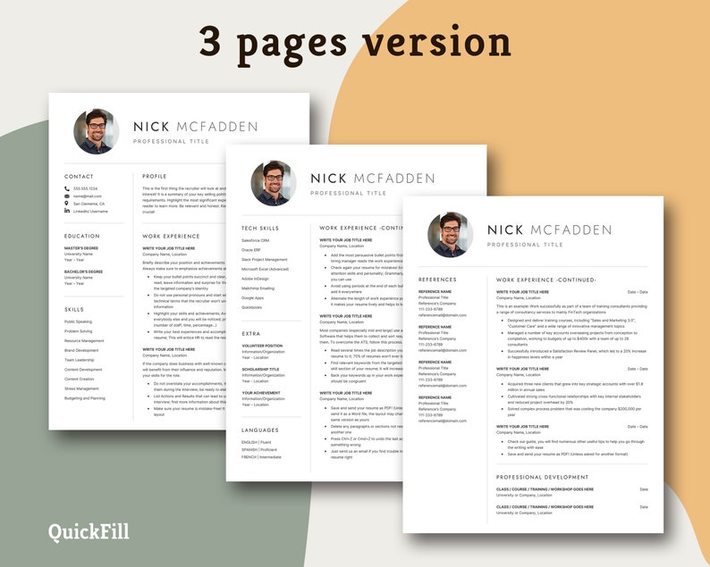 3 pages resume template with photo, three pages resume template with picture