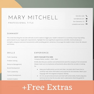 Minimalist Resume Template, Professional Resume Template Word, Resume Template Google Doc, Simple CV Template, Basic Resume Instant Download