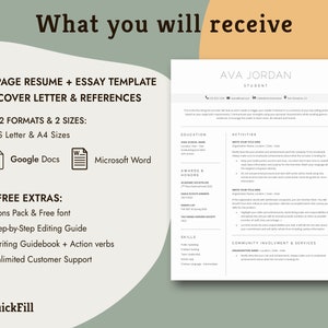high school student resume template pack with free cover letter. Word student resume, google docs student resume