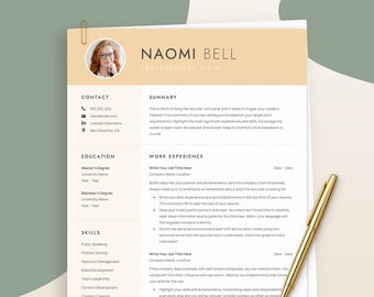 PDF Resume Template with Photo, Professional Resume Template for Word & Google, Clean CV Template with Picture, Resume Cover Letter Template