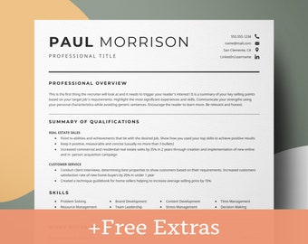 Combination Resume Template for Word & Google Docs - Simple Functional Resume CV Template, Modern Hybrid Resume, Skills Based Resume