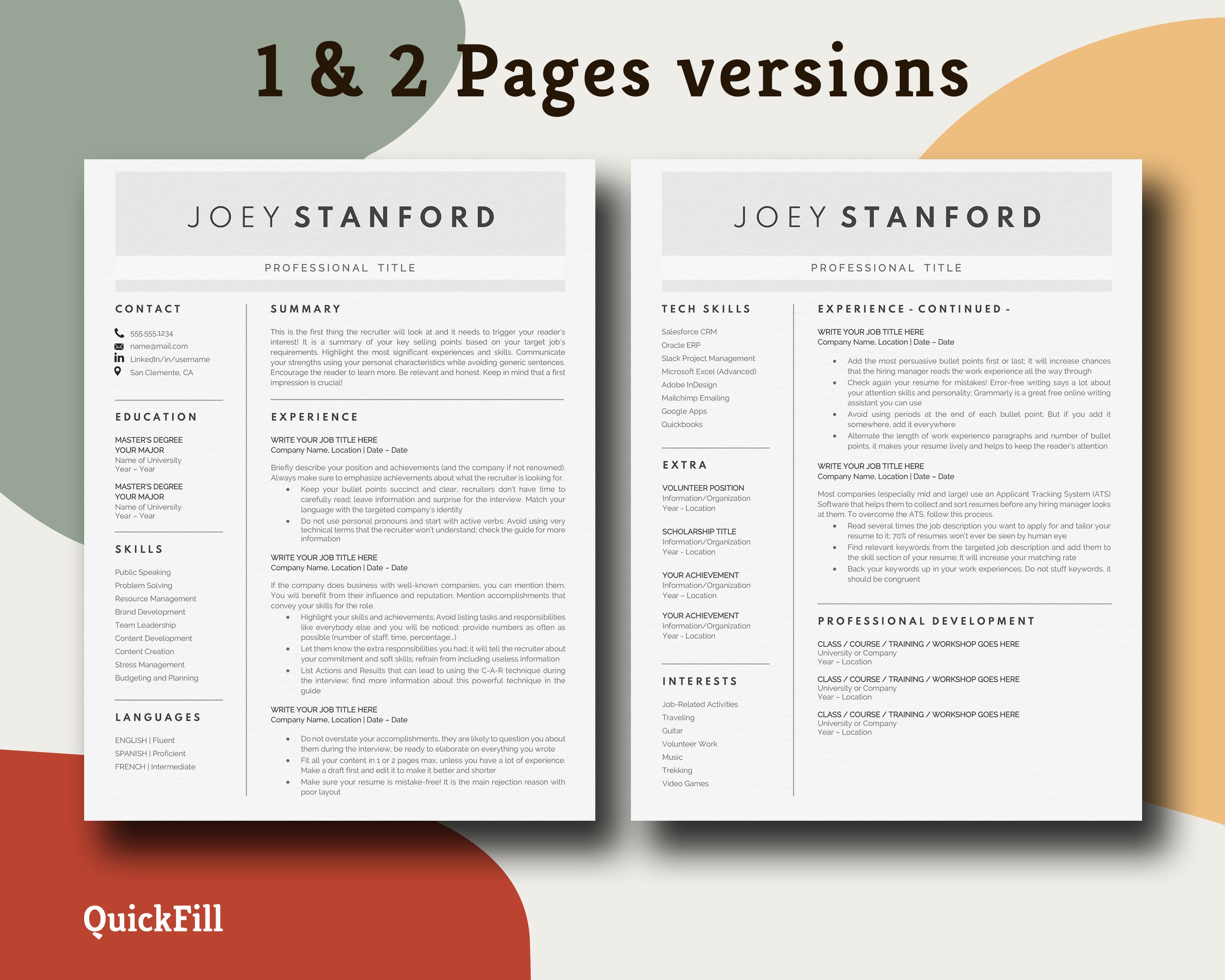 Resume Template, Professional Modern Resume Template Google Docs & Word ...