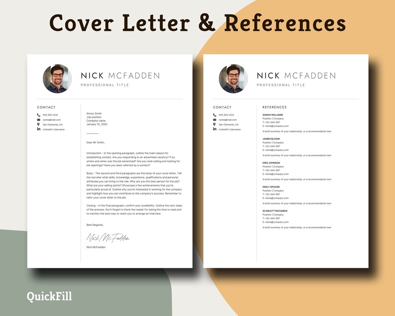 Resume template with Cover letter and references included for free