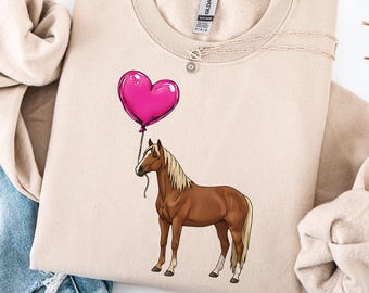 Bluza z nadrukiem konia na Walentynki, uroczy prezent dla miłośnika koni, przytulny sweter damski, jeździectwo, western, miłość do zwierząt dla dziewczyn i mam koni
