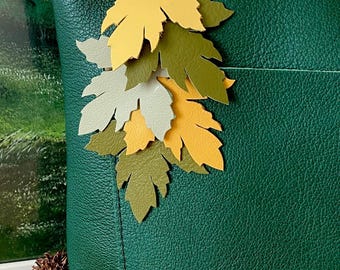 Handmade Leather Leaf Charm, Autumn Purse Tassel