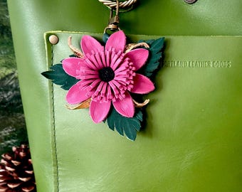 Handcrafted Leather Flower Bag Charm Keychain Tassel