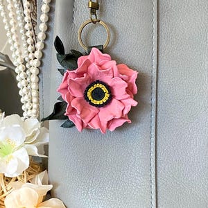 Handbag charms Leather bag charm Bag charm Cute bag charm Leather flower Leather keychain Leather tassels Leather charms