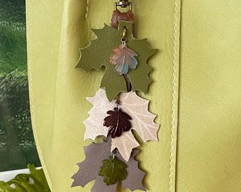 Handmade Leather Leaf Charm, Autumn Purse Tassel