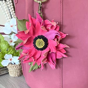 Handbag charms Leather bag charm Bag charm Cute bag charm Leather flower Leather keychain Leather tassels Leather charms