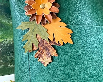 Handmade Leather Fall Leaf Bag Charm, Autumn Purse Tassel