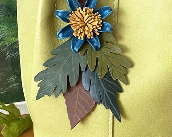Handmade Leather Fall Leaf Bag Charm: Autumn Purse Tassel