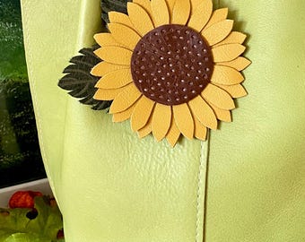 Handmade Leather Sunflower Bag Charm, Purse Tassel