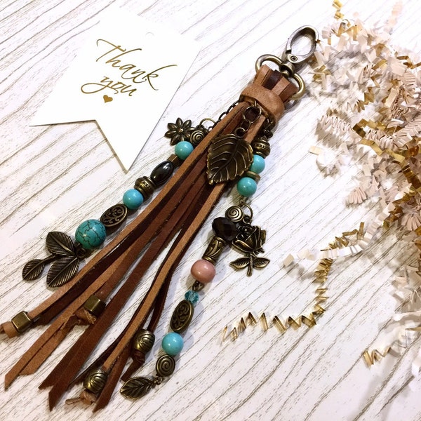 Purse charm for handbag Tassel keychain Charm for handbag Handbag charms Tassel purse charm Beaded purse charm Turquoise charm