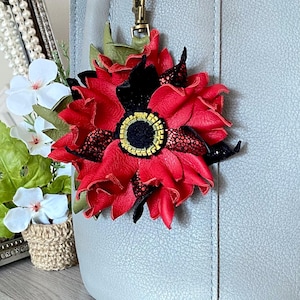 Bag charm Leather bag charm Handbag charms Cute bag charm Leather flower Leather keychain Leather tassels Leather charms