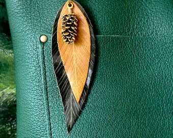 Leather Feather Tassel Keychain, Handbag Purse Charm with Pendant