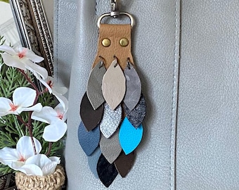 Handmade Leather Leaf Purse Charm, Decorative Keychain